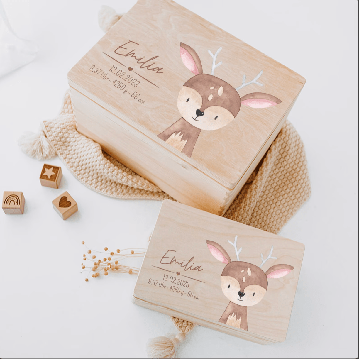 Erinnerungsbox Holz mit Wunschdaten – Tier Aquarell - wunderwunsch