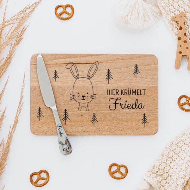 Frühstücksbrettchen mit Kindermesser personalisiert - Tier Wald Gravur - wunderwunsch