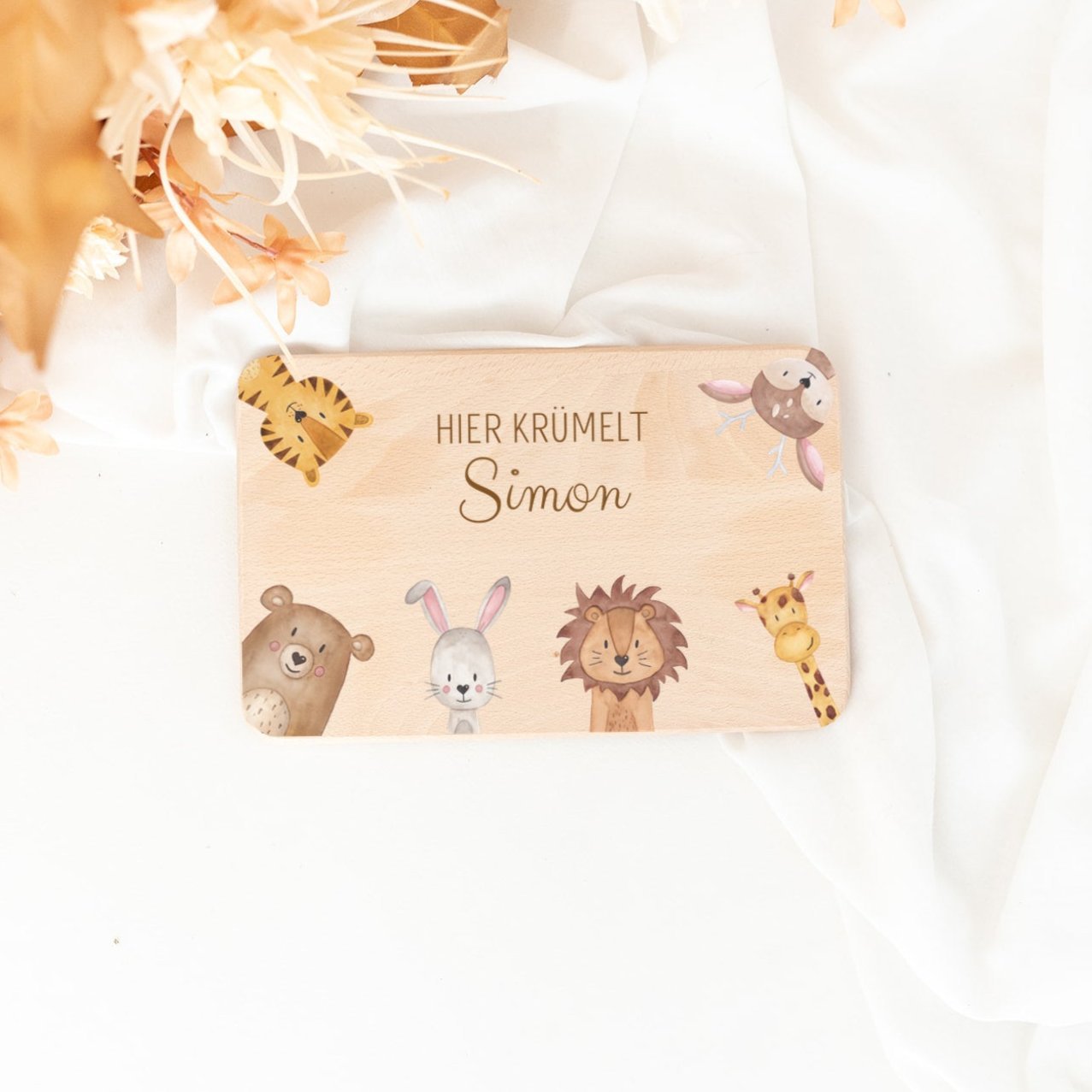 Frühstücksbrettchen personalisiert - Tiere Ecken Aquarell - wunderwunsch