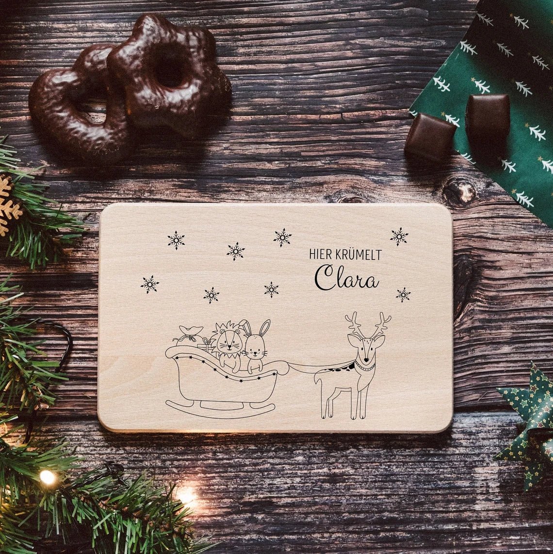 Frühstücksbrettchen Weihnachten "Rentierschlitten" mit Namen - wunderwunsch