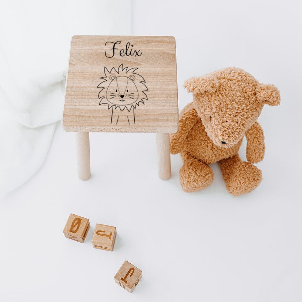 Holzhocker Kinder personalisiert - Tier Gravur - wunderwunsch