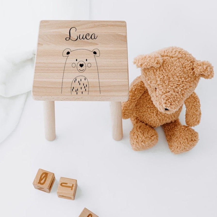 Holzhocker Kinder personalisiert - Tier Gravur - wunderwunsch