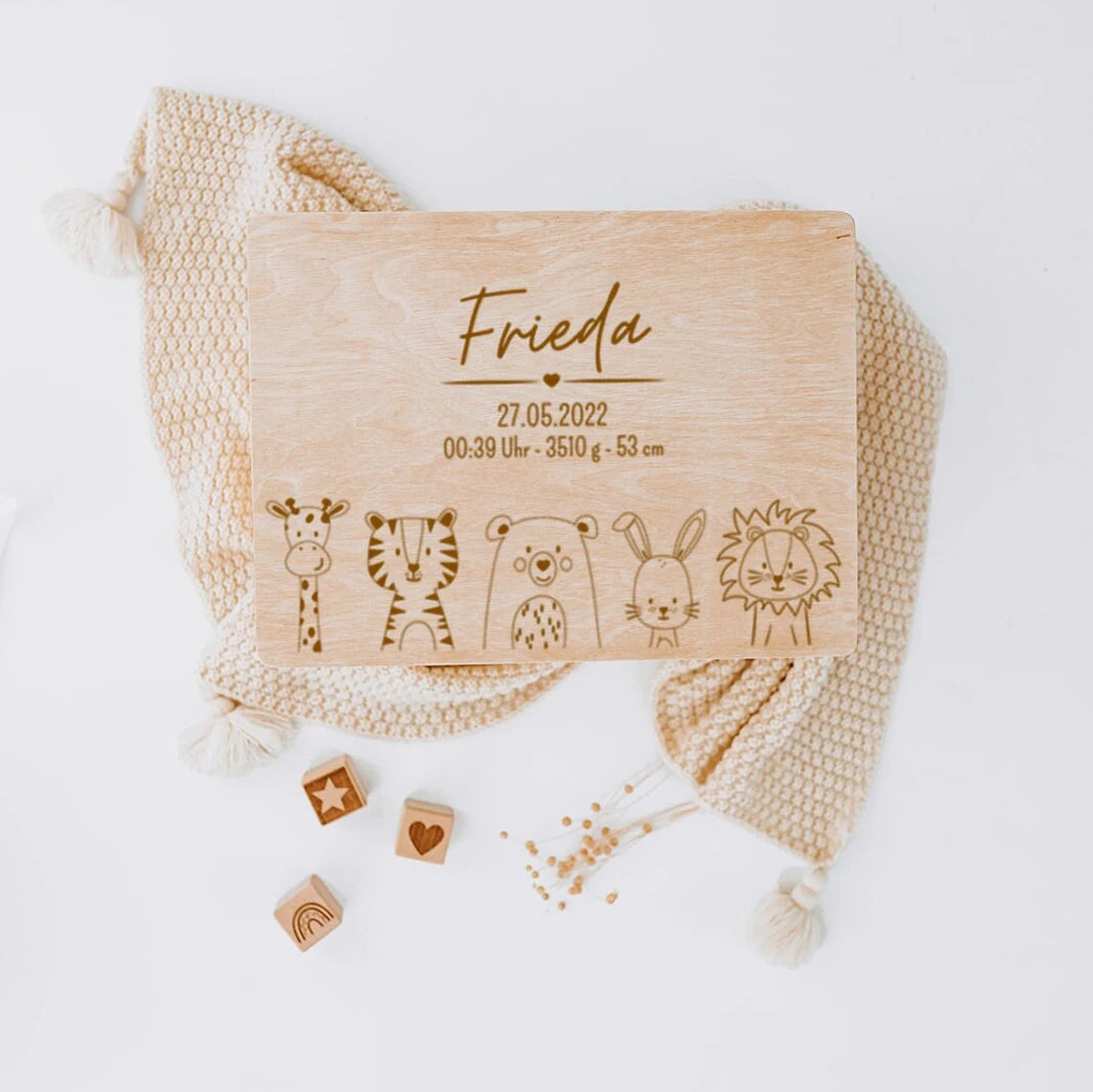 Erinnerungsbox Baby personalisiert - Tiere unten Gravur
