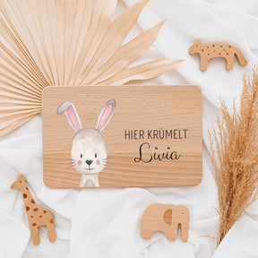 Frühstücksbrettchen Holz mit Aquarell Hase und Namen