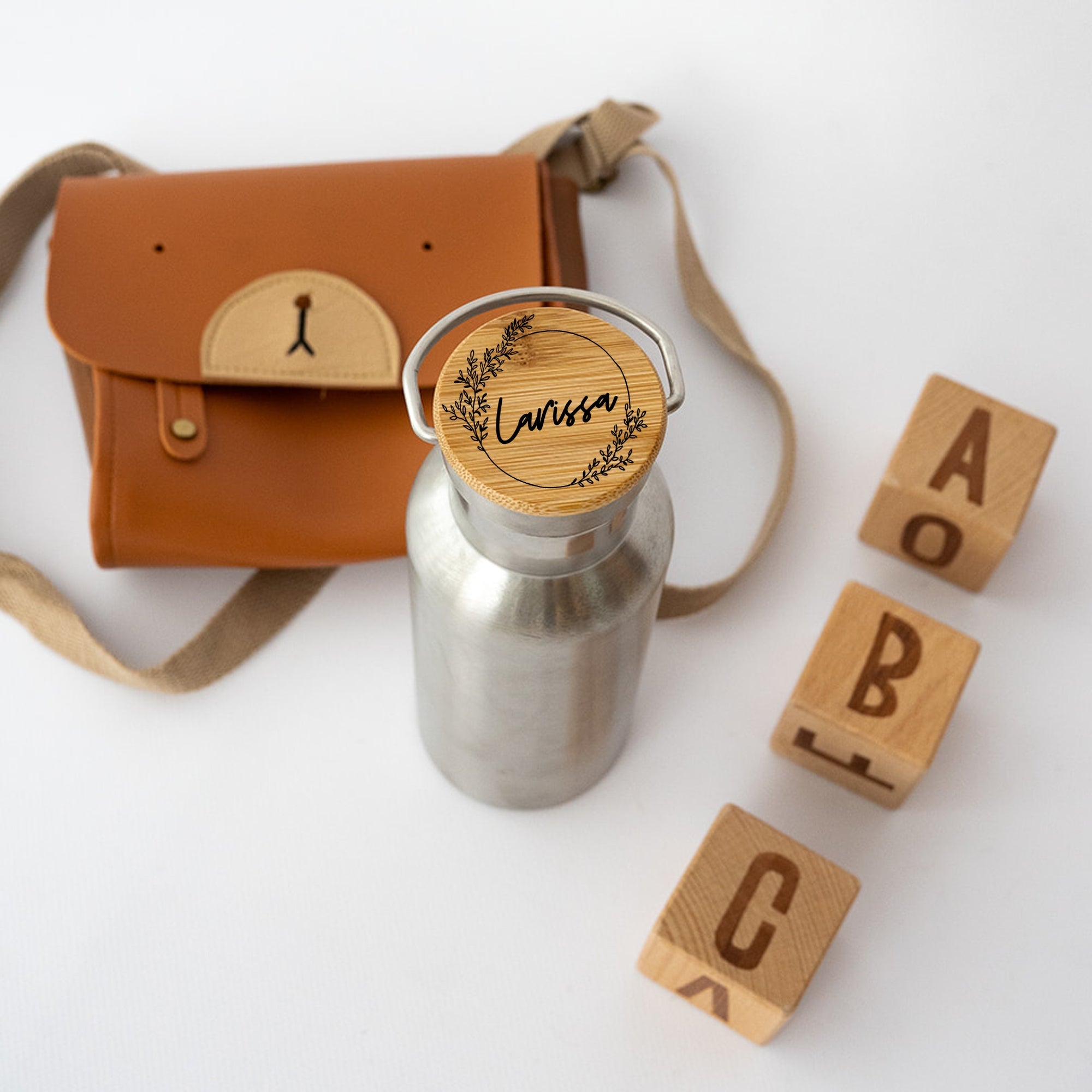 Kinder Trinkflasche Edelstahl personalisiert - Blumenkranz Gravur - wunderwunsch
