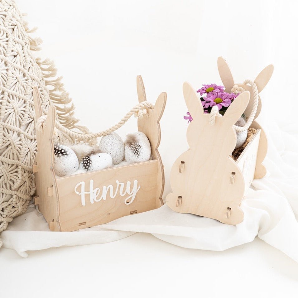 Osterhasen - Korb aus Holz personalisiert mit Acrylname - wunderwunsch
