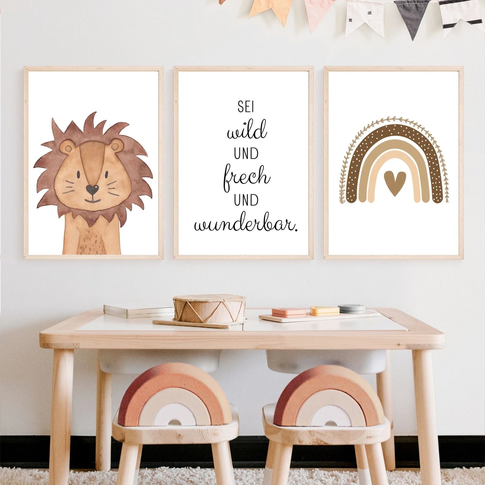 Poster 3er - Set - Tier, Spruch, Regenbogen Aquarell - wunderwunsch